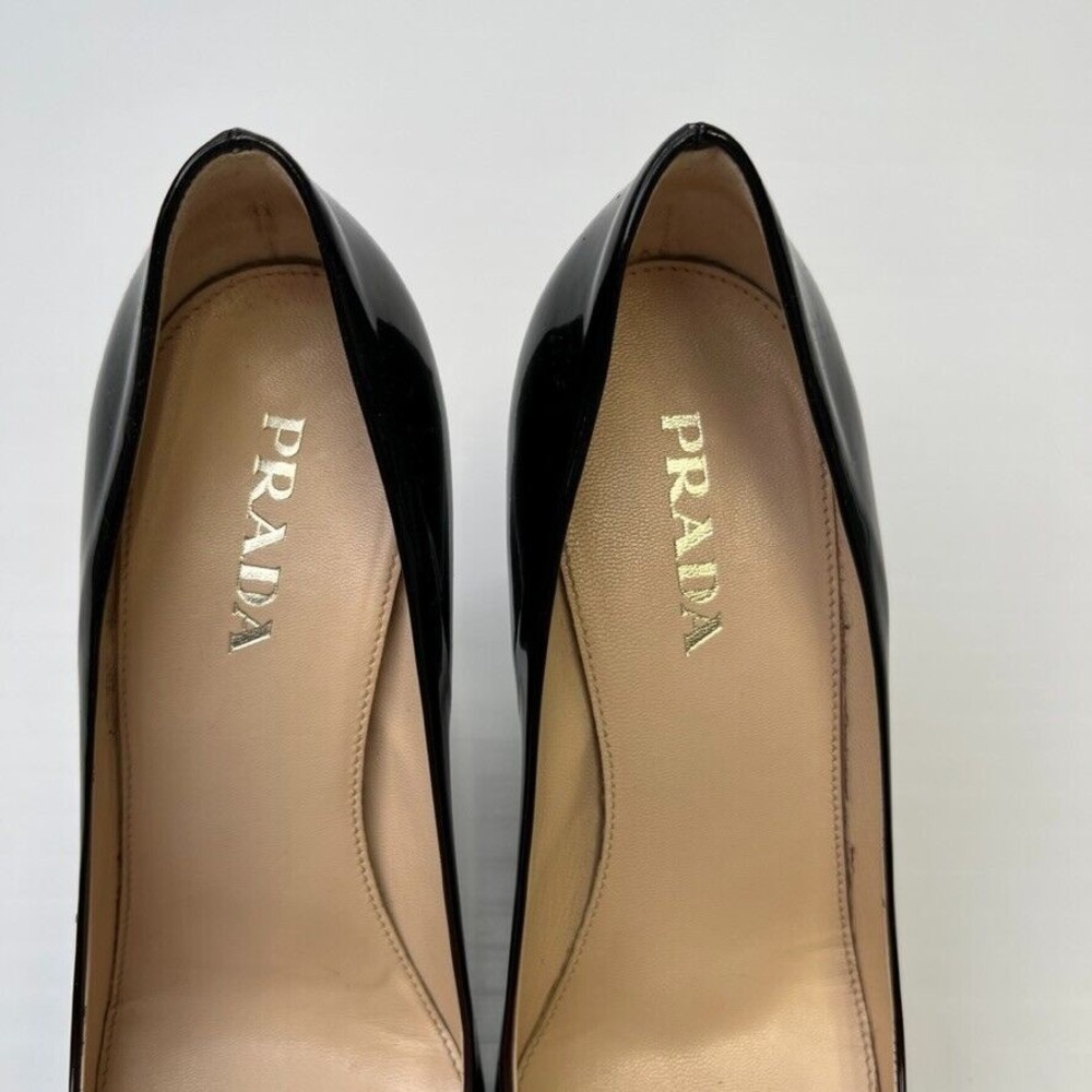 Prada Pump Women 7.5 Leather Patent Italy Buckle Square Heel Shiny Ombre Core Go - Picture 5 of 14